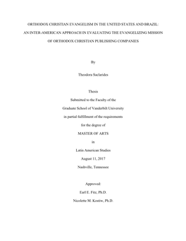 Orthodox Christian Evangelism in the United States and Brazil