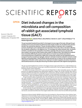 Diet Induced Changes in the Microbiota and Cell Composition of Rabbit Gut Associated Lymphoid Tissue (GALT)