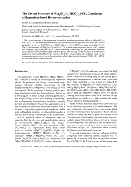 The Crystal Structure of [Mg (H O) (HCO ) ]+Cl–, Containing A