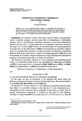 Robinson's Consistency Theorem in Soft Model Theory by Daniele Mundici