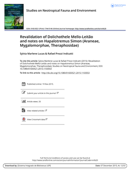 Revalidation of Dolichothele Mello-Leitão and Notes on Hapalotremus Simon (Araneae, Mygalomorphae, Theraphosidae)