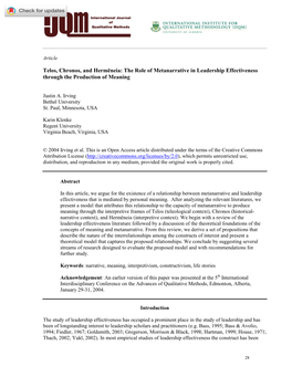 Telos, Chronos, and Hermēneia: the Role of Metanarrative in Leadership Effectiveness Through the Production of Meaning