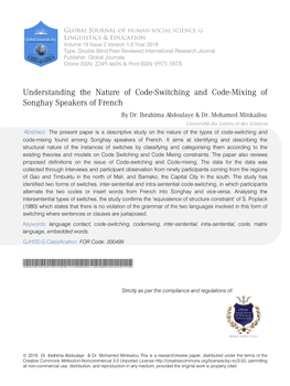 Understanding the Nature of Code-Switching and Code-Mixing of Songhay Speakers of French by Dr