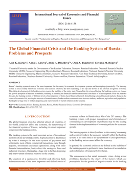 The Global Financial Crisis and the Banking System of Russia: Problems and Prospects