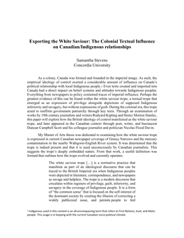 Exporting the White Saviour: the Colonial Textual Influence on Canadian/Indigenous Relationships