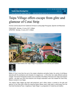 Taipa Village Offers Escape from Glitz and Glamour of Cotai Strip