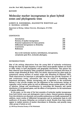Incongruence in Plant Hybrid and Phylogenetic Trees
