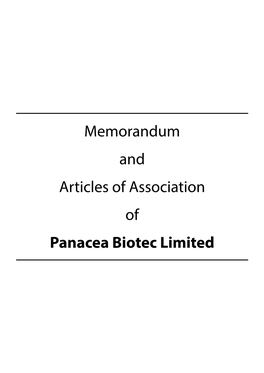 Memorandum and Articles of Association of Panacea Biotec Limited COMPANY No