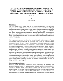 Little Ice Age Severity in South-Asia 1600-1700 Ad