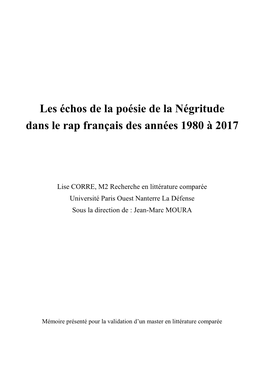 Les Échos De La Poésie De La Négritude Dans Le Rap Français Des Années 1980 À 2017