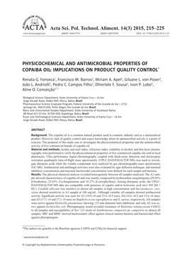 Physicochemical and Antimicrobial Properties of Copaiba Oil: Implications on Product Quality Control*