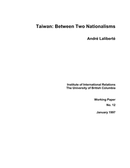 Taiwan: Between Two Nationalisms