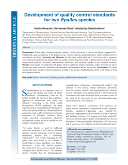 Development of Quality Control Standards for Two Epaltes Species