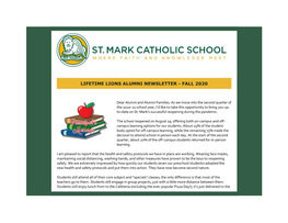 Lifetime Lions Alumni Newsletter - Fall 2020