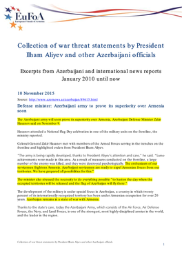Collection of War Threat Statements by President Ilham Aliyev and Other Azerbaijani Officials