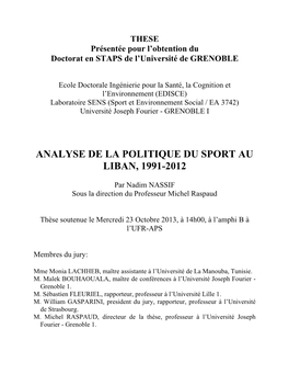 Analyse De La Politique Du Sport Au Liban, 1991-2012