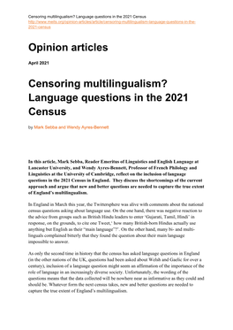 Opinion Articles Censoring Multilingualism? Language