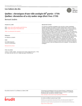 Québec : Chroniques D'une Ville Assiégée (Iie Partie : 1759)