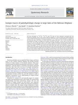 Isotopic Tracers of Paleohydrologic Change in Large Lakes of the Bolivian Altiplano