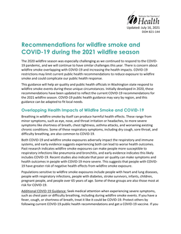 Recommendations for Wildfire Smoke and COVID-19 During the 2021 Wildfire Season