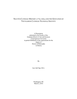 NGUYỄN-CATHOLIC HISTORY (1770S-1890S) and the GESTATION of VIETNAMESE CATHOLIC NATIONAL IDENTITY