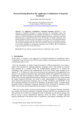 Korean Parsing Based on the Applicative Combinatory Categorial Grammar*