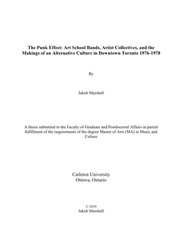 The Punk Effect: Art School Bands, Artist Collectives, and the Makings of an Alternative Culture in Downtown Toronto 1976-1978