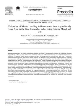 Estimation of Nitrate Leaching in Groundwater in an Agriculturally Used Area in the State Karnataka, India, Using Existing Model and GIS