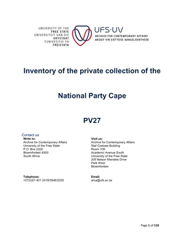 Inventory of the Private Collection of the National Party Cape PV27
