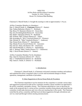 MINUTES Ad Hoc Rules and Procedures Committee October 16, 2014, 1:00 P.M