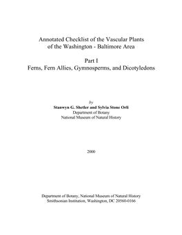 Annotated Checklist of the Vascular Plants of the Washington - Baltimore Area