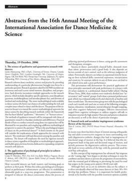Abstracts from the 16Th Annual Meeting of the International Association for Dance Medicine & Science