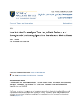 How Nutrition Knowledge of Coaches, Athletic Trainers, and Strength and Conditioning Specialists Translates to Their Athletes