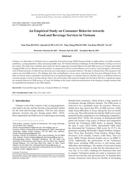 An Empirical Study on Consumer Behavior Towards Food and Beverage Services in Vietnam