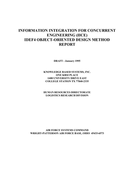 Information Integration for Concurrent Engineering (Iice) Idef4 Object-Oriented Design Method Report