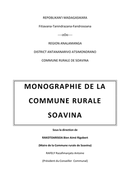 Monographie De La Commune Rurale Soavina