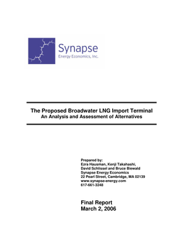 The Proposed Broadwater LNG Import Terminal an Analysis and Assessment of Alternatives