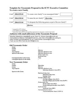 Template for Taxonomic Proposal to the ICTV Executive Committee to Create a New Family