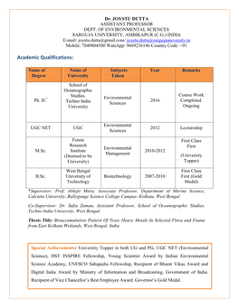 Dr. JOYSTU DUTTA ASSISTANT PROFESSOR DEPT