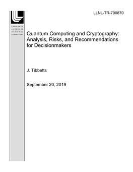 Quantum Computing and Cryptography: Analysis, Risks, and Recommendations for Decisionmakers