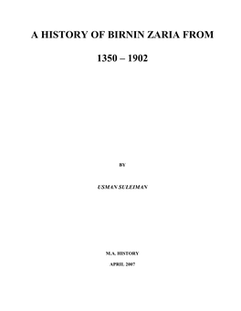 A History of Birnin Zaria from 1350 – 1902