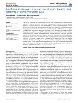 Emotional Expression in Music: Contribution, Linearity, and Additivity of Primary Musical Cues