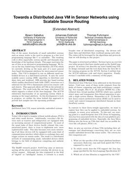 Towards a Distributed Java VM in Sensor Networks Using Scalable Source Routing