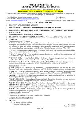 Notice of Meeting of Oldbury on Severn Parish Council