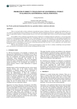 Problems in Direct Utilization of Geothermal Energy in Kamojang Geothermal Field, Indonesia