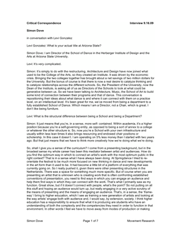 Simon Dove Page 1 of 7 Movement Research Critical Correspondence