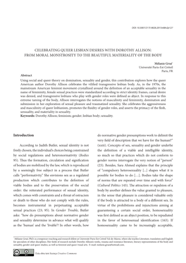 Celebrating Queer Lesbian Desires with Dorothy Allison: from Moral Monstrosity to the Beautiful Materiality of the Body