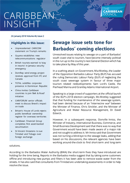 Sewage Issue Sets Tone for Barbados' Coming Elections