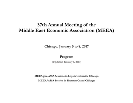 37Th Annual Meeting of the Middle East Economic Association (MEEA)