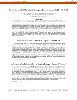 Nursery Grounds for Fishable Species in Kingston Harbour, Jamaica: Do They Still Exist?